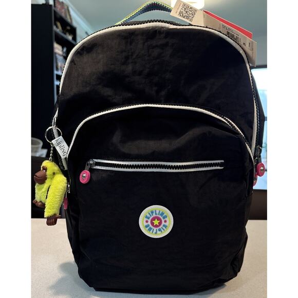 NWT Kipling Seoul Large Backpack True Black Rainbow Laptop Protection Authentic - Picture 1 of 12